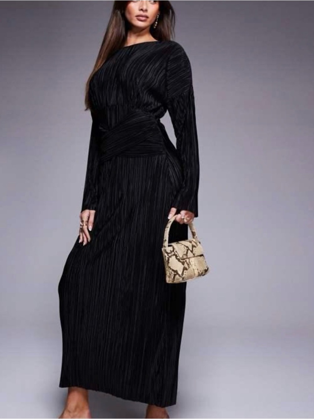 ASOS Black Pleated Long-Sleeve Maxi Dress